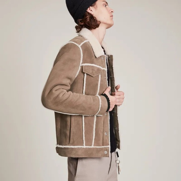 All Saints men’s Hayle genuine suede and shearling jacket - Picture 3 of 4